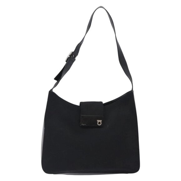 Salvatore Ferragamo Gancini Shoulder Bag Nylon Navy Silver - Picture 12 of 16